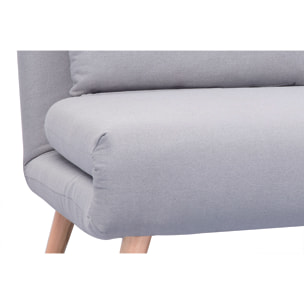Banquette convertible 2 places en tissu gris clair et bois clair AMIKO