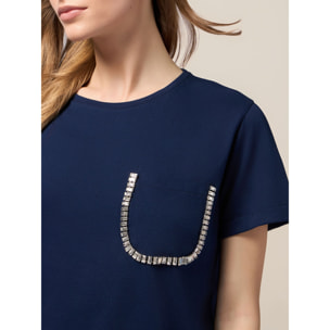 Oltre - Camiseta con bolsillo joya - Azul