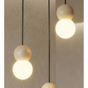 Lampada a sospensione LOOP in acciaio nero e legno