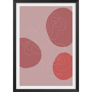 Affiche Line art et courbe rose Affiche + cadre en bois - Noir