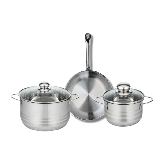 Ensemble de 1 Poêle de cuisson 24 cm et 2 faitouts 16 et 20 cm Elo Profi Brillant