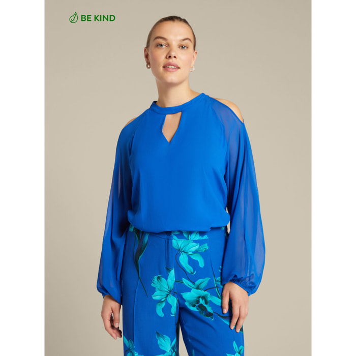 Elena Mirò - Blusa elegante con aberturas - Azul aciano