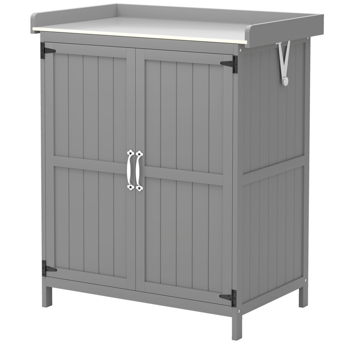 Armoire de jardin sur pied 2 portes étagère toit ouvrant dim. 74 x 43 x 88 cm acier inox bois sapin gris