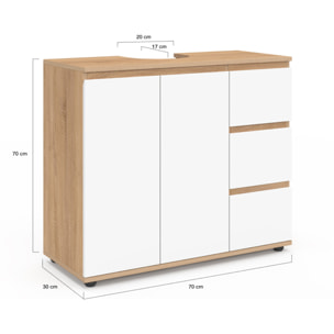 Meuble sous vasque Tom effet hêtre placards blancs