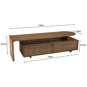 SIXTINE - Meuble TV modulable 140x40cm 2 tiroirs en bois teck recyclé