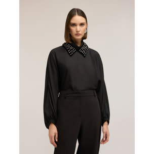 Motivi - Blusa in georgette con colletto ricamato - Nero