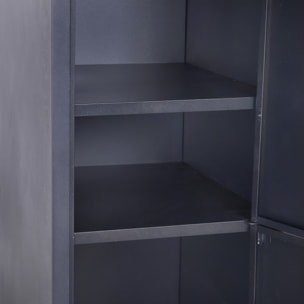 Vestiaire métallique 2 portes verrouillables - armoire métallique - 2 tringles, 4 étagères - acier noir