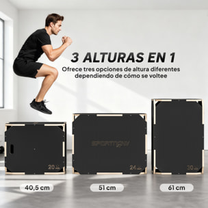 Cajón Pliométrico de Madera 3 en 1, Plataforma de Caja Pliométrica con 3 Alturas Ajustables 76/61/51 cm, Asas, sin Esquinas, Entrenamiento de Salto, Fuerza, para Casa, Gimnasio y Exterior