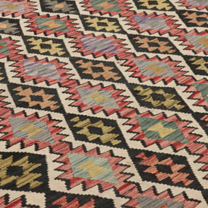 Tapis kilim au motif ethnique, tissé plat en laine, UDOMU