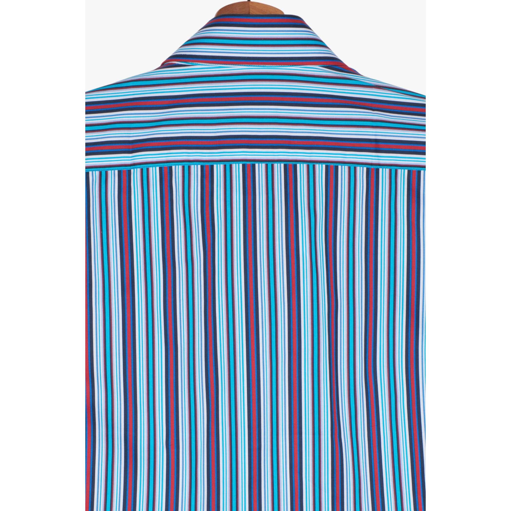 Camicia Uomo 1 Bottone Button Down Slim Popeline Stampato Blu/Celeste