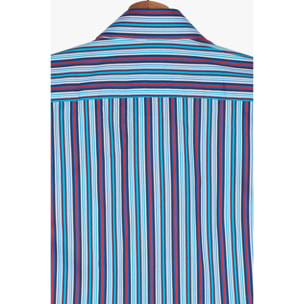Camicia Uomo 1 Bottone Button Down Slim Popeline Stampato Blu/Celeste