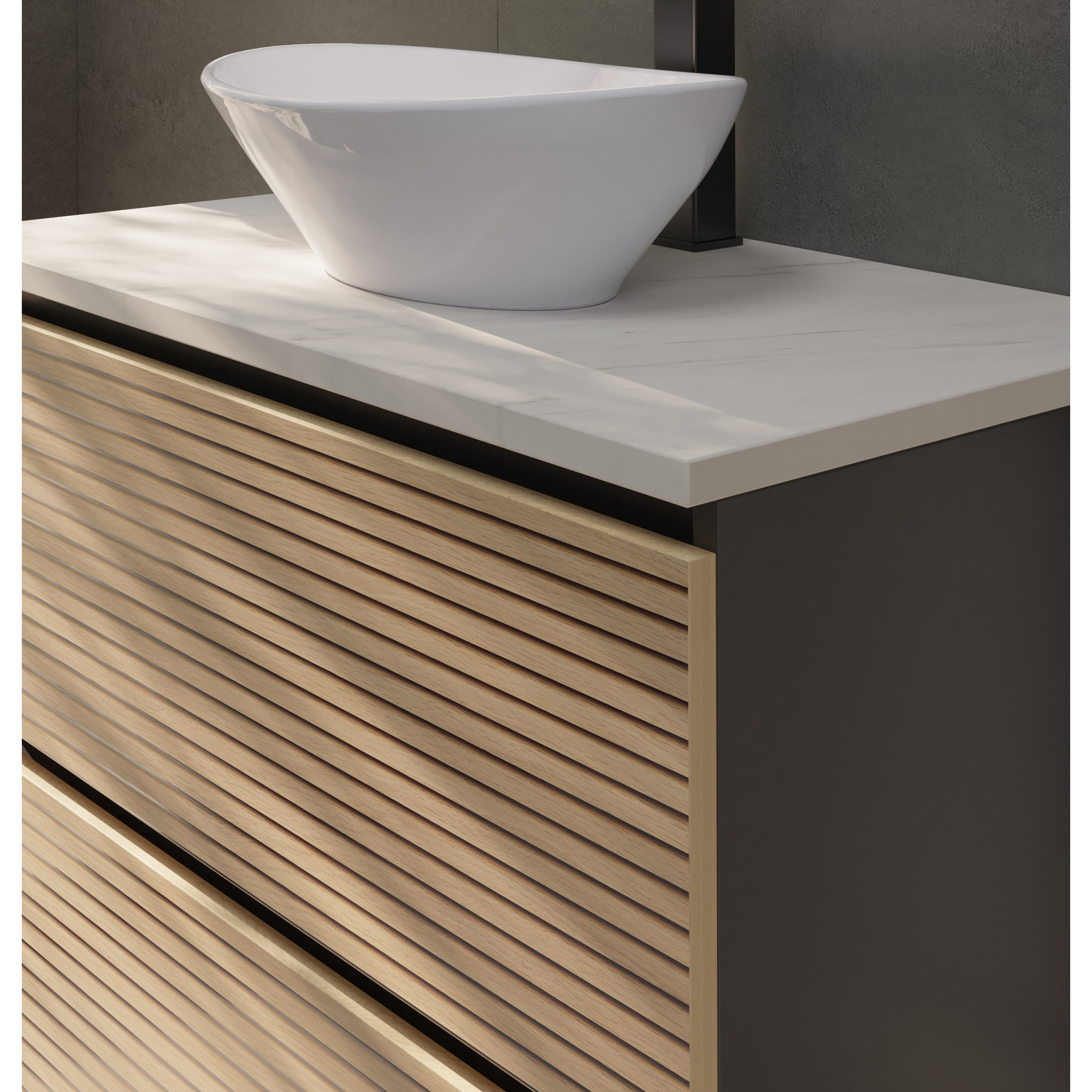 CONJUNTO DE BAÑO YINU | 80 CM NEGRO - SOLOMON | DOS CAJONES | LAVABO SOBRE ENCIMERA | NO INCLUYE ESPEJO | ALDAY