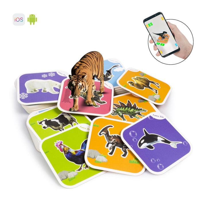 Fancy Zoo. Cartas educativas de animales de realidad aumentada. Observa y aprende con animales en 3D. Aplicación para Android e iOS.