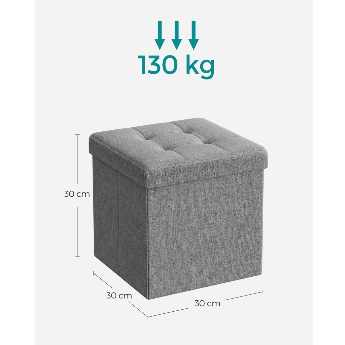 Pouf contenitore pieghevole grigio chiaro effetto lino