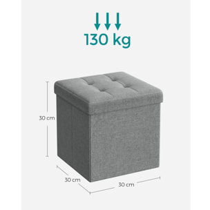 Pouf contenitore pieghevole grigio chiaro effetto lino