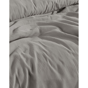 Parure housse de couette et taies d'oreiller gaze de coton gris