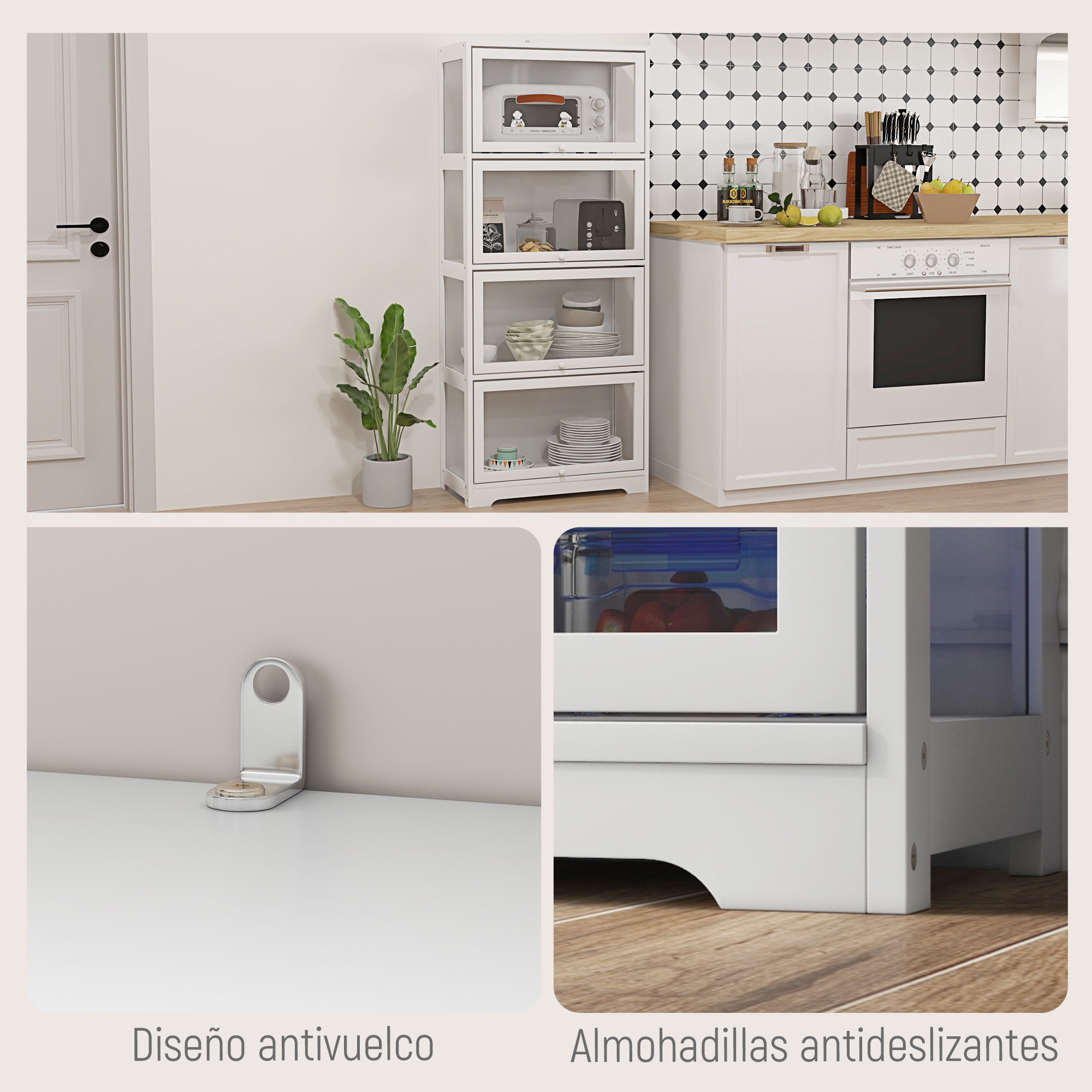 Vitrina de Coleccionista de 4 Niveles Armario Auxiliar con Puertas Abatibles de Acrílico Anti-vuelco Vitrina para Estudio Dormitorio Oficina 59x30x139 cm Blanco