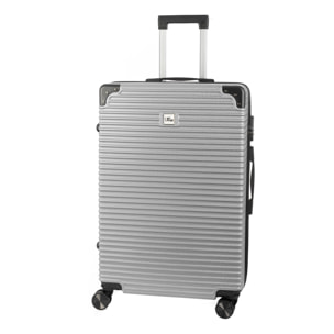 DAM Valigia media trolley rigida ultraleggera, in ABS ad alta resistenza con angoli rinforzati. Serratura numerica e 4 ruote doppie estraibili e girevoli a 360°. 46x27x70 Cm. Colore: Grigio Chiaro