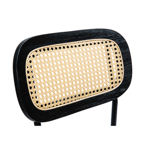 Tabourets design en tissu effet velours texturé vert kaki, métal noir et cannage rotin (lot de 2) MIRANDA