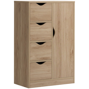 HOMCOM Armario de Salón Aparador Auxiliar con 4 Cajones 1 Puerta y Estante Interior Mueble de Almacenaje Multiusos para Baño Dormitorio Comedor 54x29x83 cm Roble