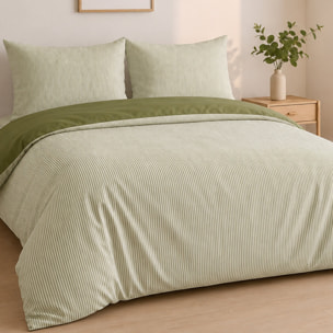 Parure housse de couette mini seersucker rayures vert olive, MILLERAY