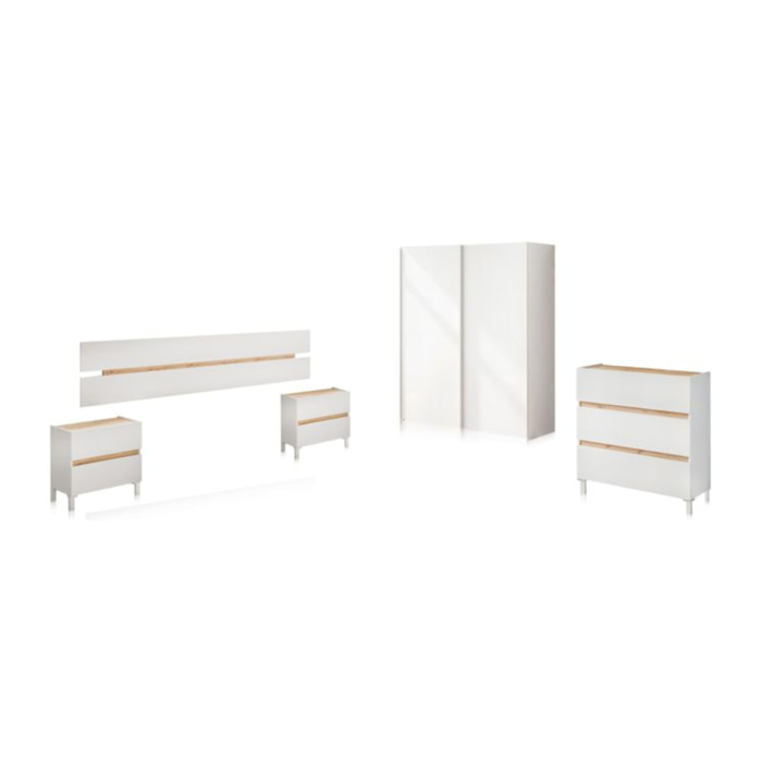 Dormitorio Ezra 3C Plus Blanco Artik (Blanco Mate) - Roble Nodi