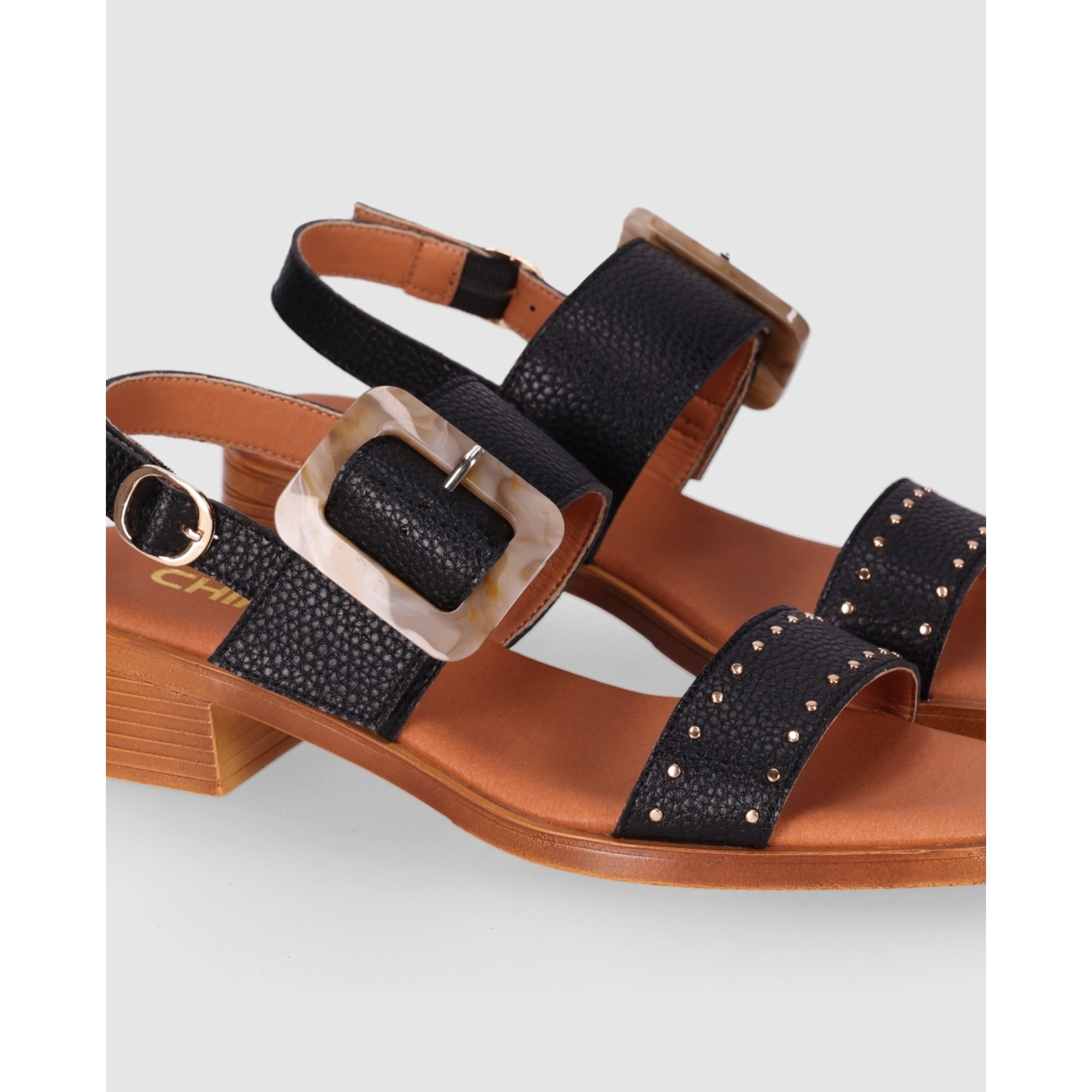 Sandalias de Piel - Negro - Tacón: 4 cm