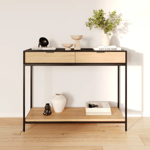 Console 2 tiroirs en bois d'acacia et pieds en métal noir - Jakson