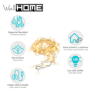 guirnalda con 240 luces led blanco cálido con cable de 3m.