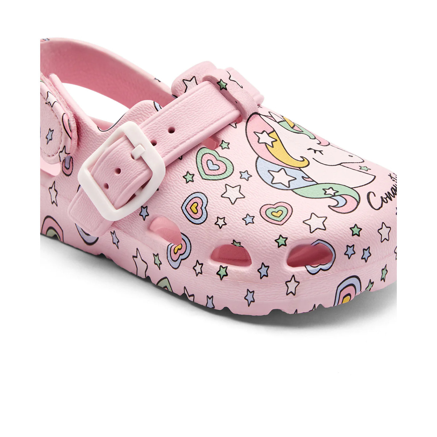 Sandalias Zueco Niña Hebilla Estampado Unicornio Multicolor