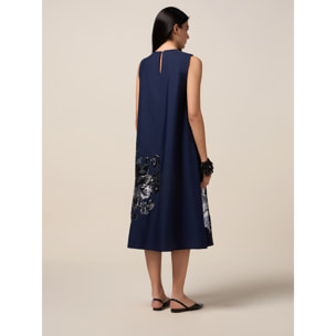 Oltre - Vestito ad A in cotone con paillettes - Blu