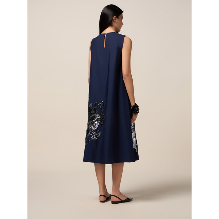 Oltre - Vestito ad A in cotone con paillettes - Blu