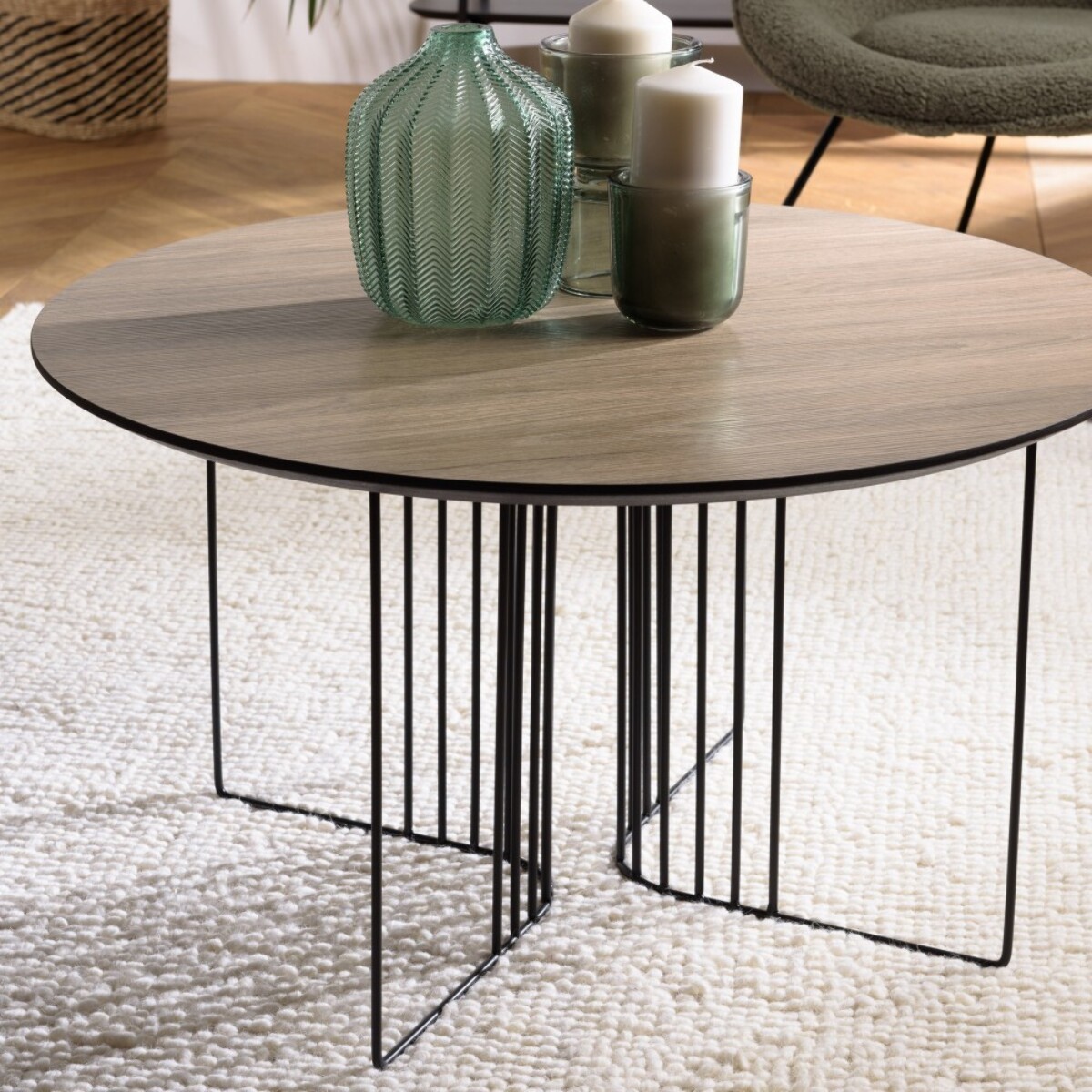 JULIA - Table basse biseautée 70x70cm mocha pieds graphiques métal noir