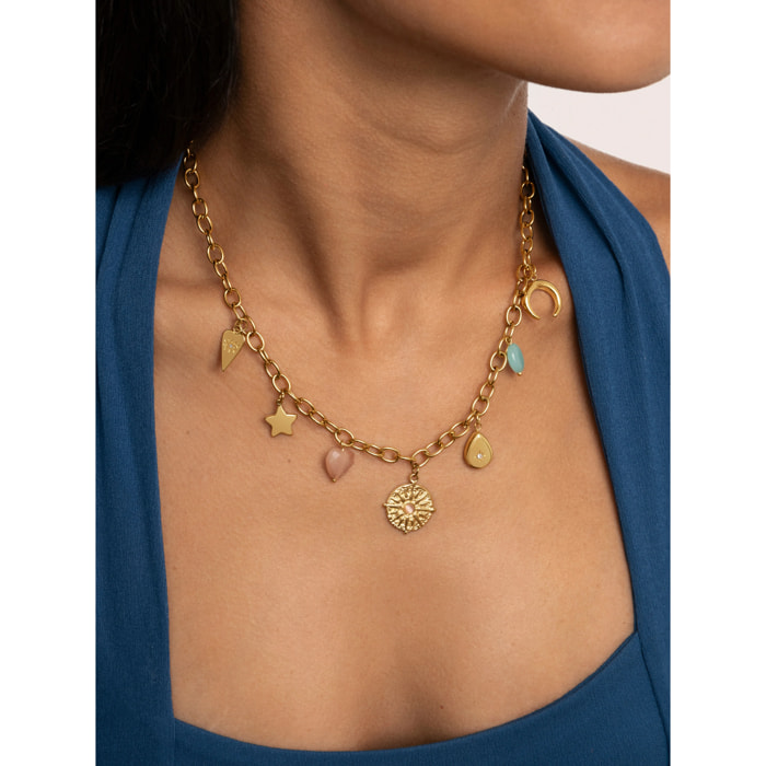 Collana Multicharms Soleil  in Acciaio Placcato Oro