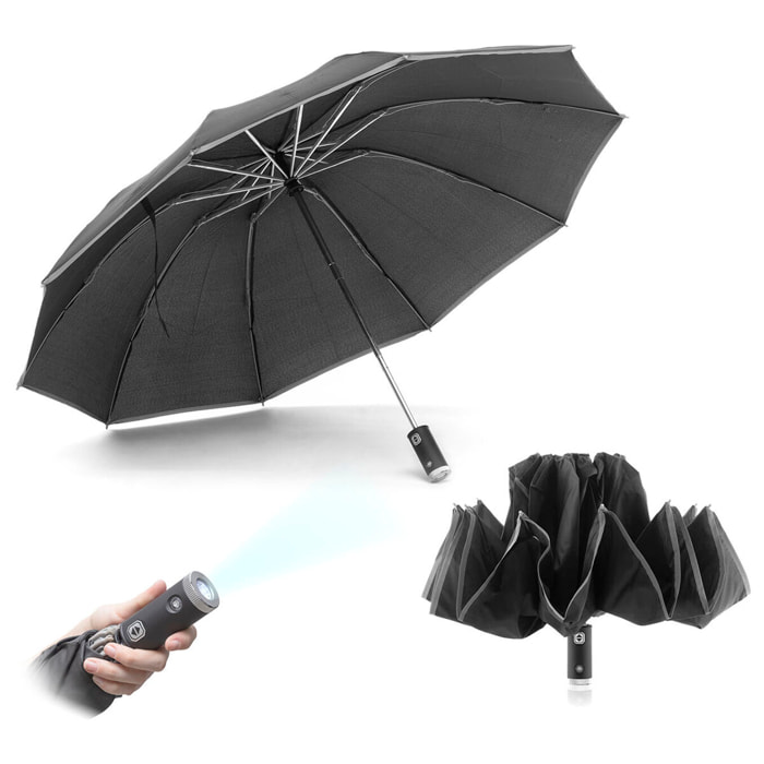 Paraguas de Cierre Inverso Plegable con LED Folbrella InnovaGoods - Negro