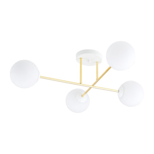 Lampada a sospensione MAGNUM in acciaio oro e vetro bianco