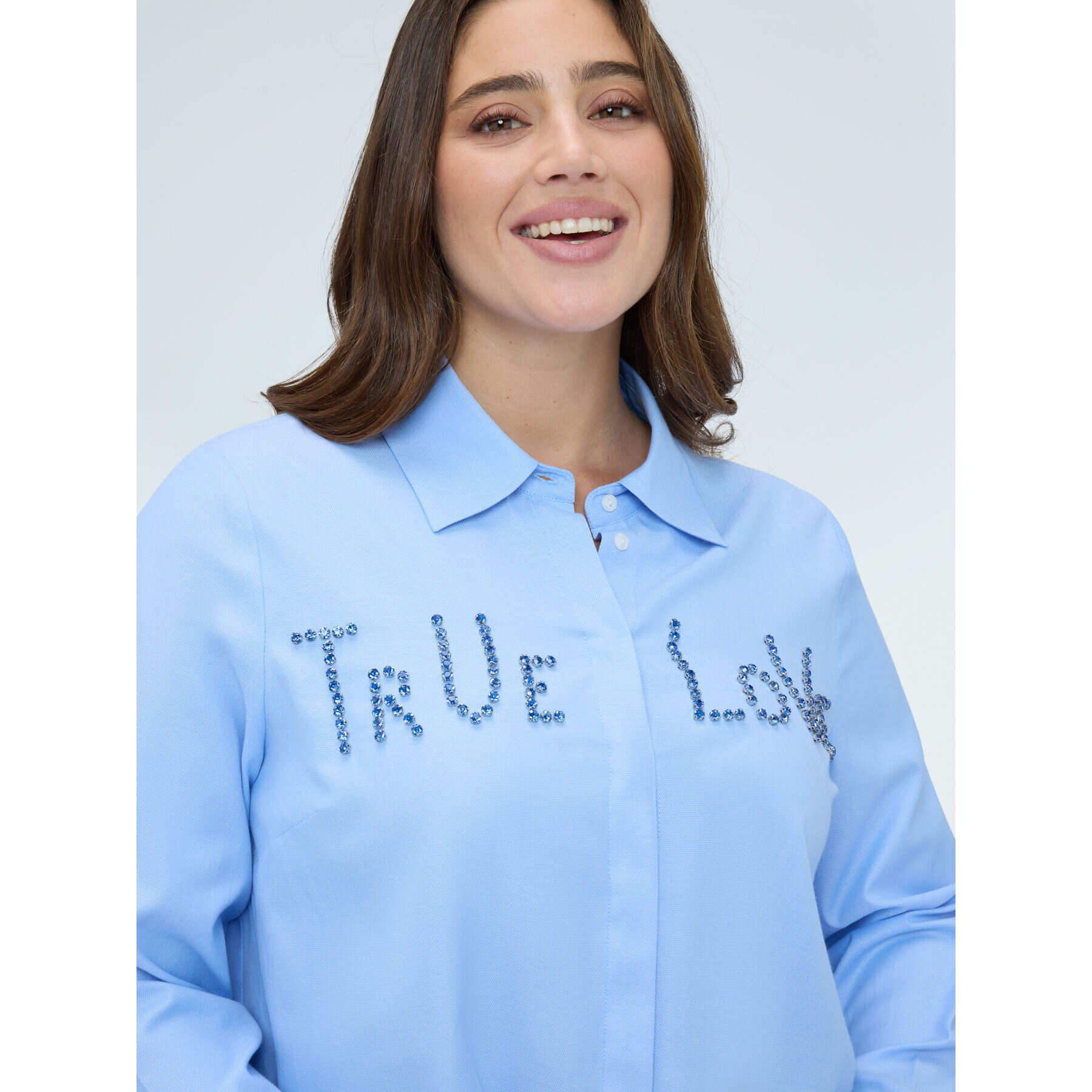 Fiorella Rubino - Camisa con letras de strass - Light - blue