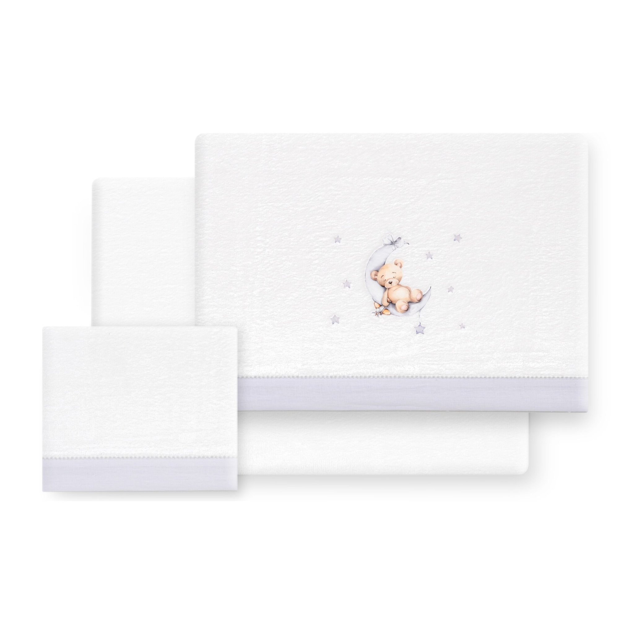 Triptico Minicuna Coralina Estampado Oso Luna Estrellas Bco/Gris