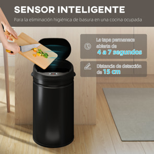 Cubo de Basura Cocina Automático 30 L, Papelera de Cocina de Acero Inoxidable, Sensor Infrarrojo, Cierre Automático, Antihuellas, para Dormitorio, Oficina, Negro