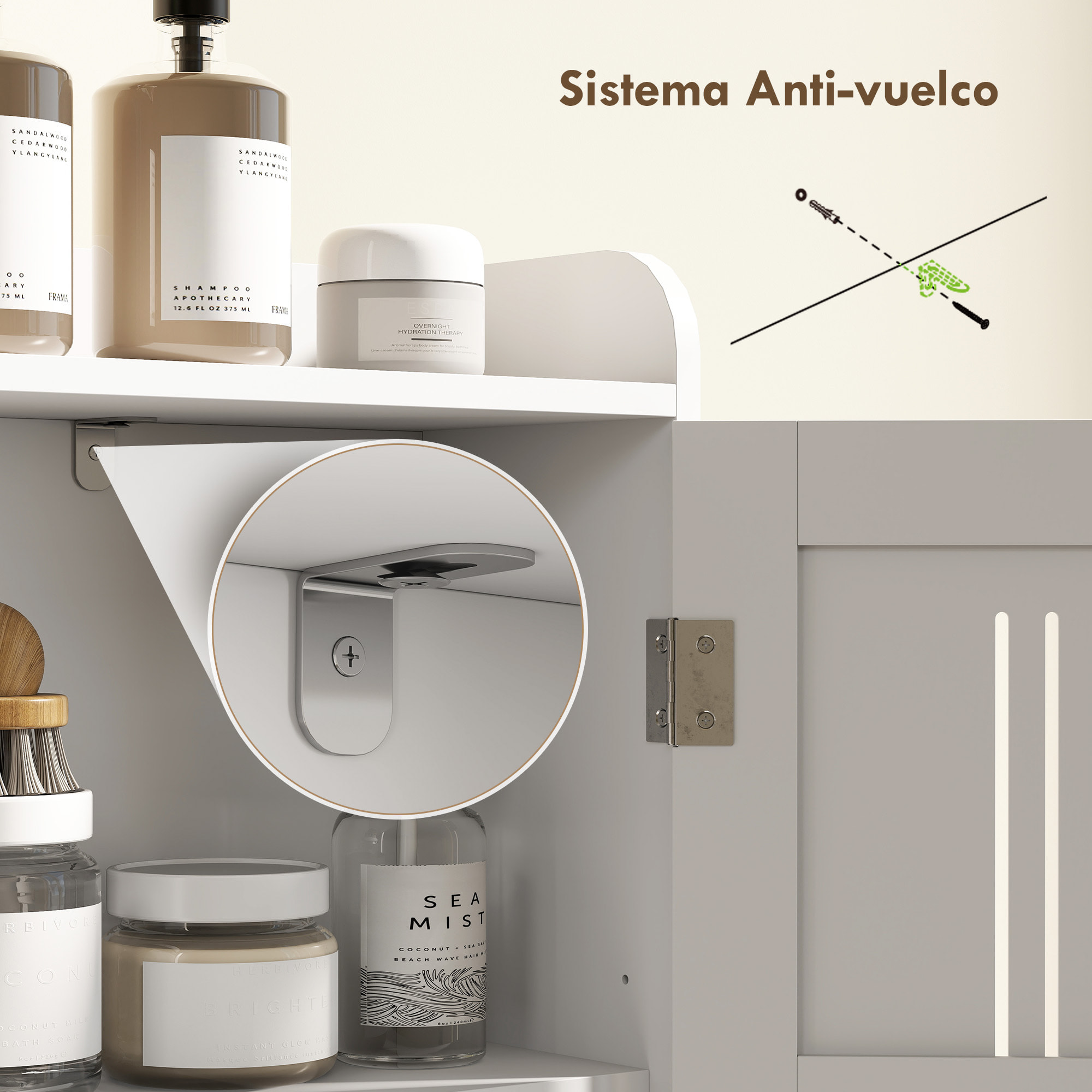 Estantería sobre Inodoro Mueble sobre Inodoro con Estante Ajustable 2 Puertas Soporte para Papel Higiénico y Estantes Abiertos Ahorra Espacio Armario para lavadora para Baño Blanco