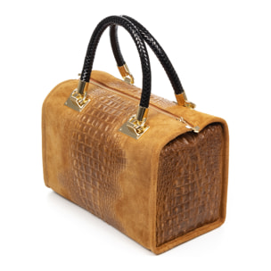 FIRENZE ARTEGIANI Anacapri Borsa tote da donna. Incisione di coccodrillo in vera pelle scamosciata. Prodotto in Italia 30x15x22 Cm. Colore: pelle