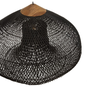 SIXTINE - Suspension 'entonnoir' 80x80cm rotin couleur noire/teck
