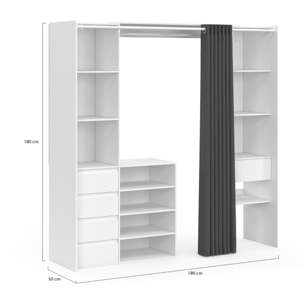 Dressing Justine extensible 120-180cm blanc 5 tiroirs double colonne