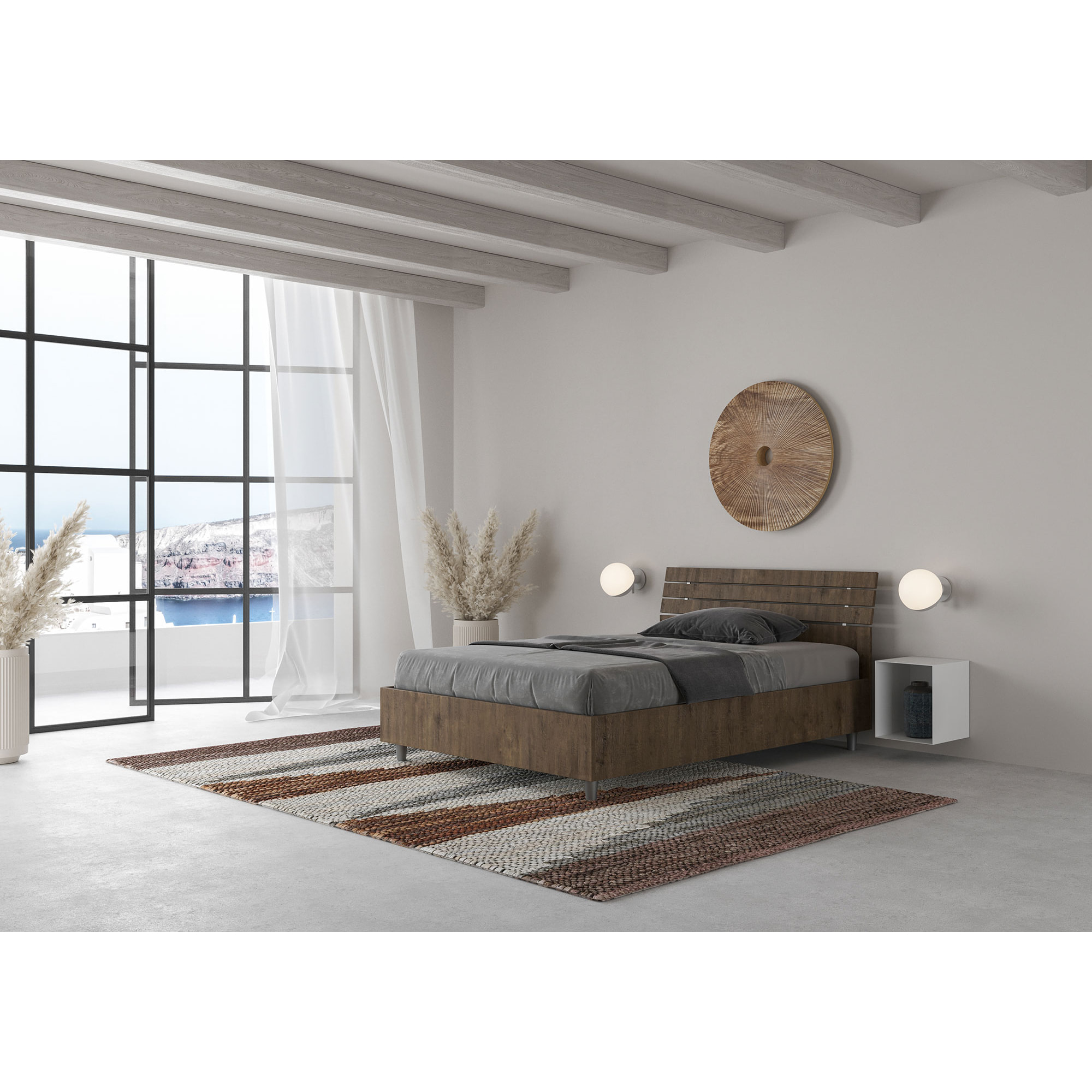 Cama con somier 120x190 con cabecera inclinadade listones nogal Ankel