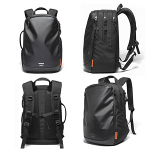 DAM Mochila triple compartimento con capa impermeable, bolsillo porta Laptop 15,6 y para tablet. Transpirable. 30L. 32x16x48 Cm. Color: Negro