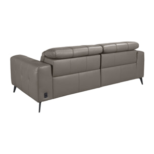 Sofá relax Angel Cerdá de 3 plazas tapizado en piel de origen vacuno en gris con reposacabezas patas de acero inoxidable en epoxi negro 2 sistemas de relax eléctrico 216x110x98cm