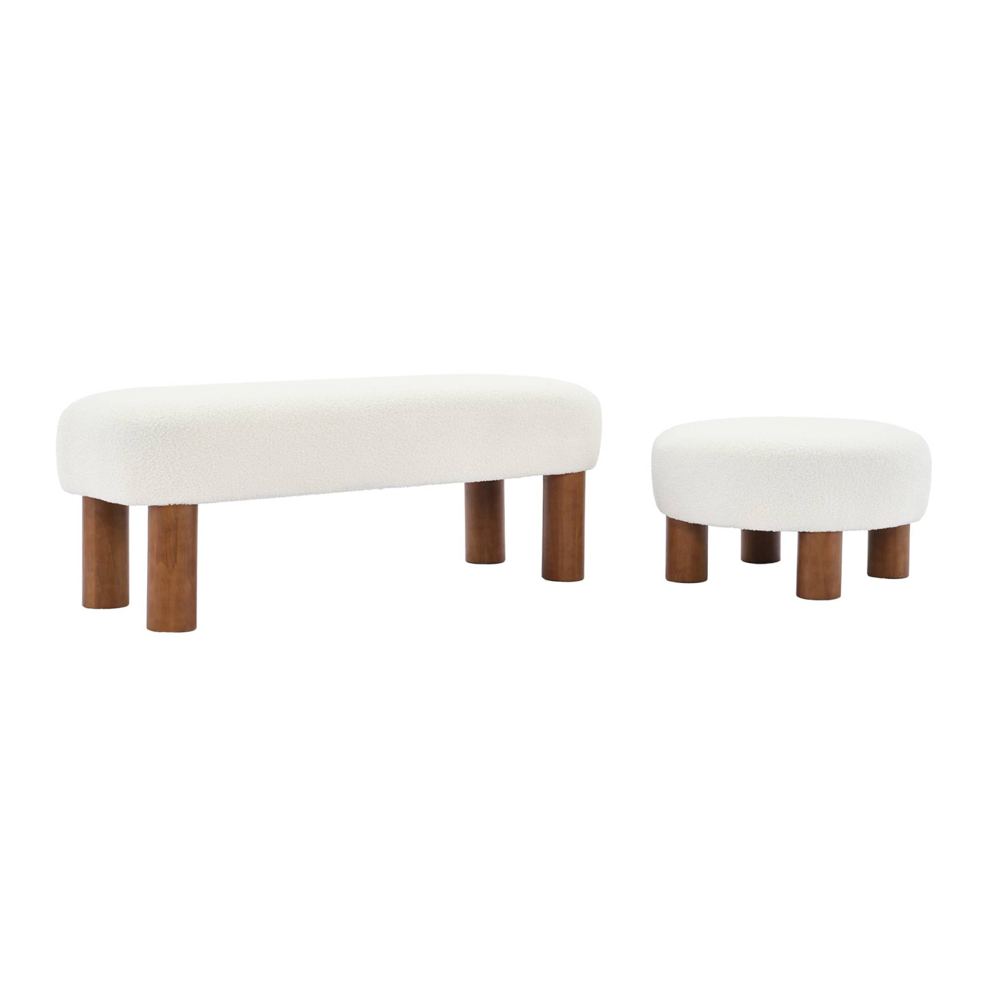 Banc / Bout de lit. pieds en bois d'hévéa et tissu bouclette
