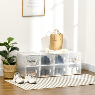 Lot de 8 boites cubes rangement à chaussures modulable avec portes transparentes - dim. 25L x 35l x 19H cm - PP blanc transparent