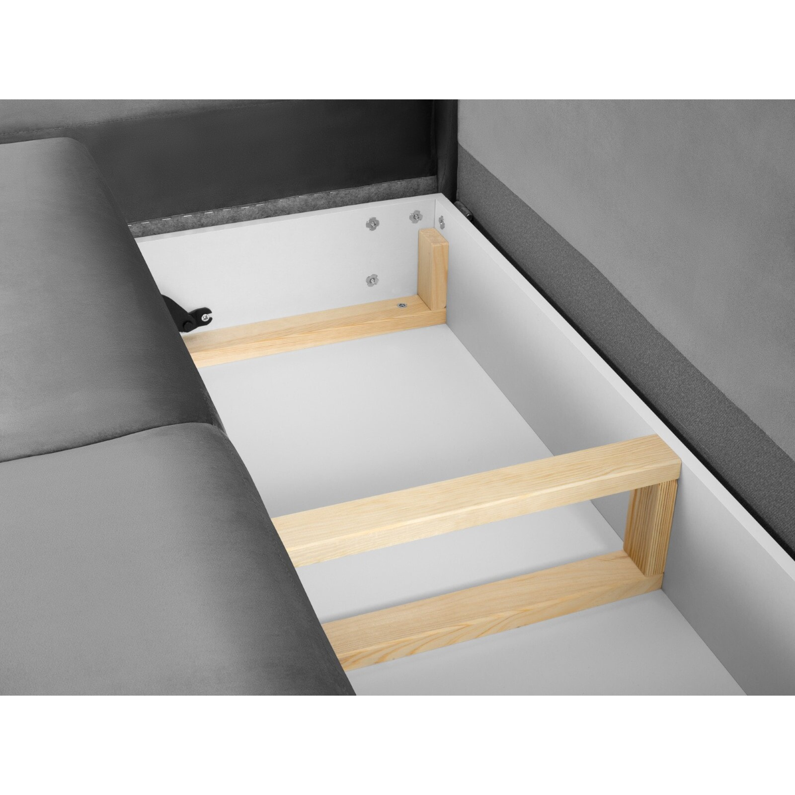 Canapé d'angle gauche convertible avec coffre de rangement "Kyoto" 5 places en velours gris clair