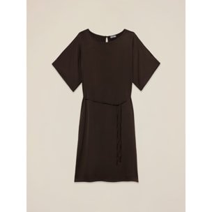 Oltre - Vestito in raso con cintura - Marrone